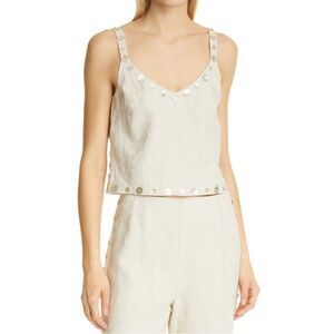 Staud Linen Tank Vittoria Button Trim